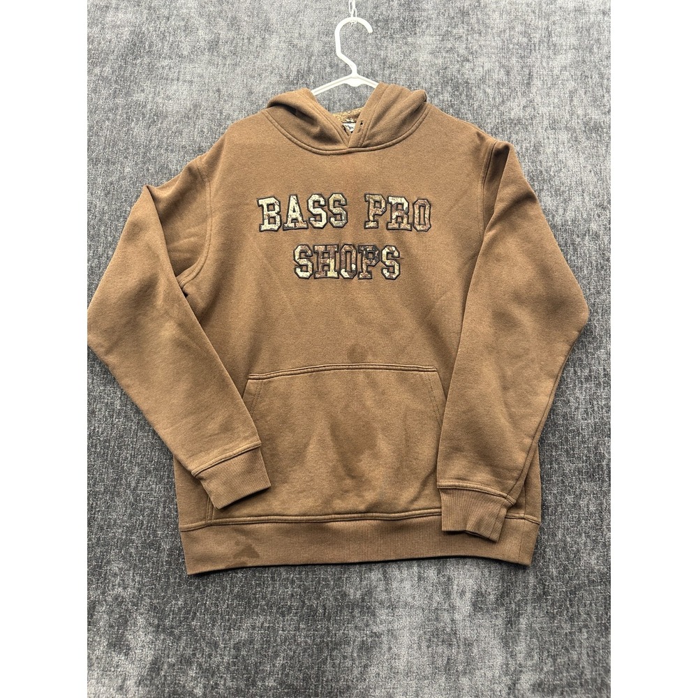 Bass Pro Shops Hoodie Mens Medium Brown Graphic Fleece Lined Ribbed Outdoor